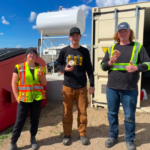 Three summer students holding donuts during their break time